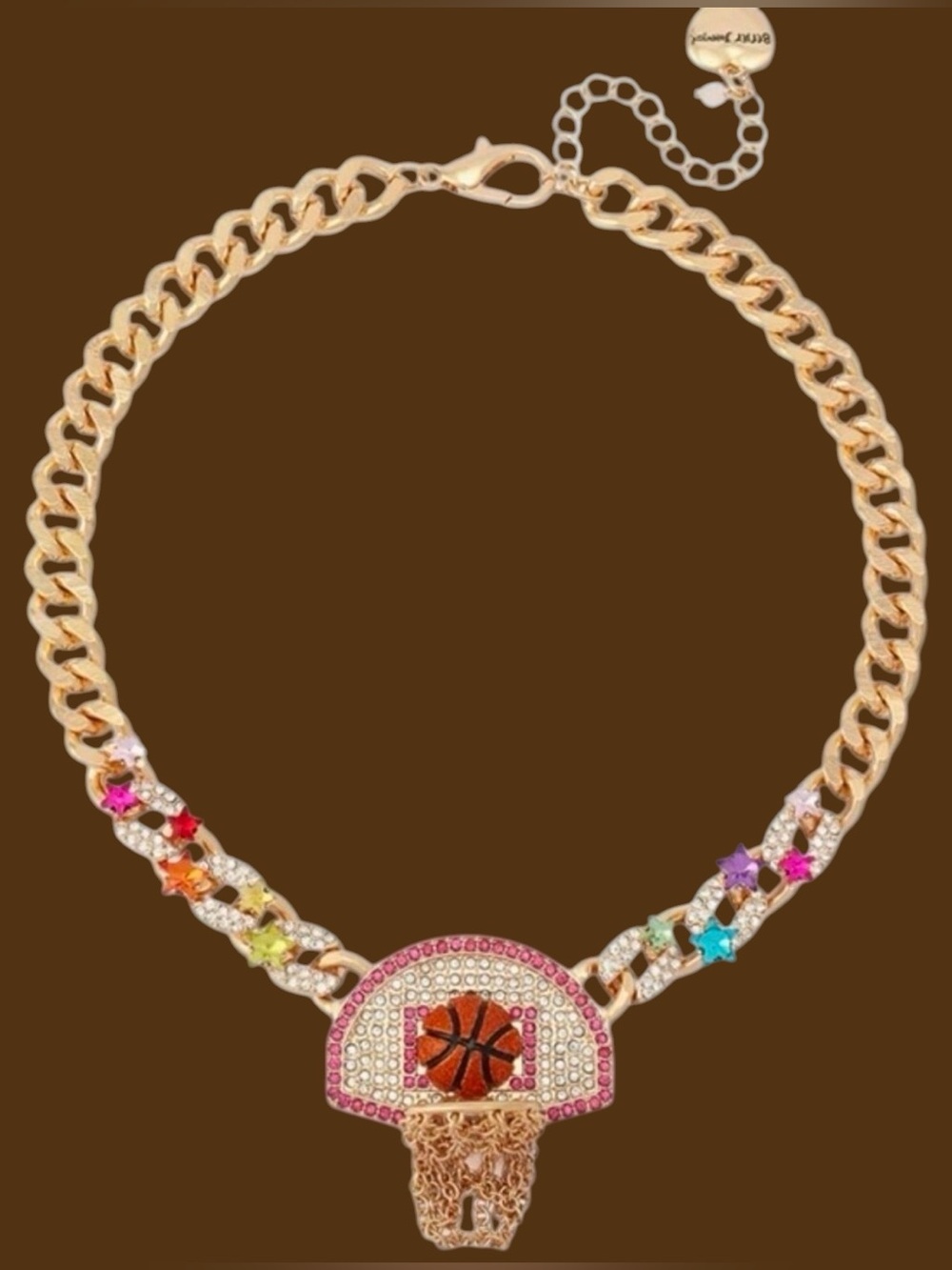 Betsey Johnson Gold-Tone Rainbow Crystal Basketball Hoop Necklace